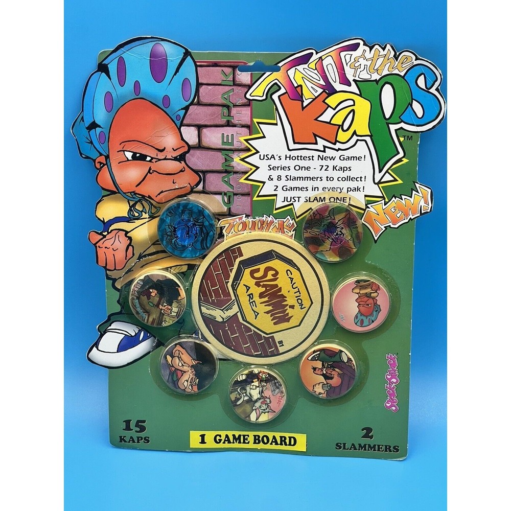 Vintage 1990s TNT & the Kaps Slamopolis Pog Cap Game Set - Sealed On Card